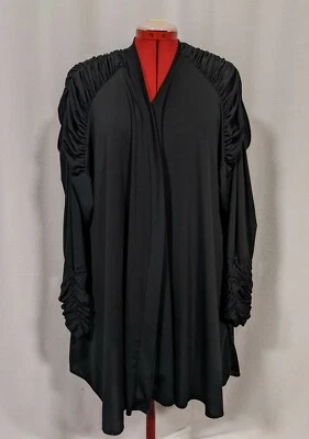 Oscar De La Renta for I Magnin Vintage 70s Ruched Black Open Lounge Cardigan Top - Image 1 of 4