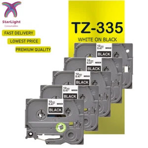 5 Label Tape Compatible With Brother White on Black TZ335 PT-E300VP E550WVP H100 - Picture 1 of 1