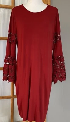 Vestido de Carrera Y2K Alfani Talla 8 Rojo Floral Bordado Mangas Campana Cóctel Vacaciones Foto 1 de 4