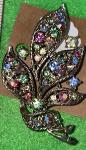 Broche Vintage LISNER Firmado Ramo Hojas de Piedras Multicolores - Imagen 1 de 11
