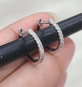 Deal! 0.25 CTW Natural Round Diamonds Hoops Huggies Earrings 10K Gold 12mm - Picture 1 of 12