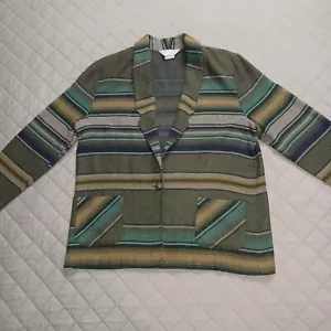 Vtg Blair Size 18 Blazer Western Woven Striped Boxy Recycled Wool Blend 80s 90s - Picture 1 of 9