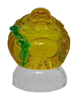 Laughing Buddha Crystal Glass FengShui Statue Ornament - Image 1 of 4