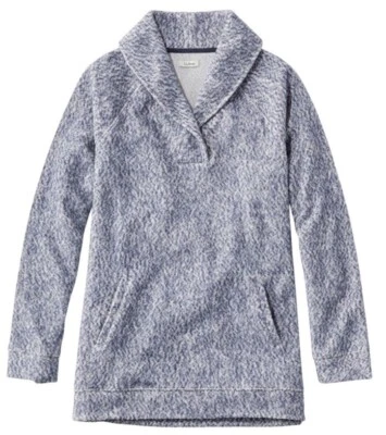 Suéter LL Bean para mujer con cuello chal jaspeado polar azul talla grandes bolsillos Foto 1 de 4
