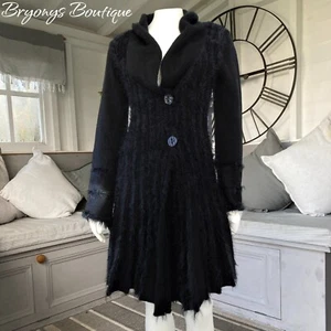 Cárdigan Largo Per Una Italia Tejido Negro Steampunk Mohair Lana Alpaca M 12 14 - Imagen 1 de 12
