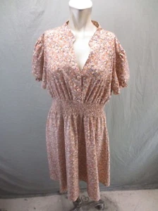 Unbranded Size 2XL Girls Floral V-Neck Short Sleeve Ruched Waist Flare Dress 561 - Picture 1 of 10