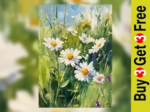 Daisy Field Painting 5"x7" Print on Matte Paper Bright Summer Flower Art - Picture 1 of 18