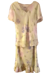 Vintage J.B.S Womens Green Flare Floral Lined Skirt Set Size 10 Shoulder Pads - Picture 1 of 6