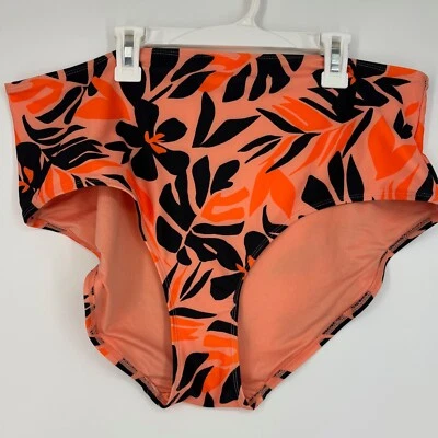 Old Navy Womens XXL Swim Bottoms Briefs Peach orange Black Floral High Waisted - Image 1 of 4