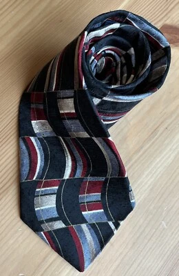 Corbata de seda negra abstracta moderna Y2K granate gris tostado vintage para hombre Foto 1 de 4