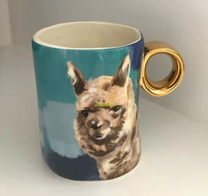 Neu Anthropologie Lama blau weiß bunt Becher Tasse Lauren Carlson Walcott Neu in Verpackung - Bild 1 von 11