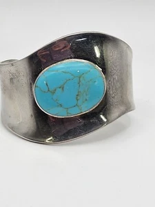 Vintage ATI Sterling Silver Faux Turquoise Wide Cuff Bracelet - Picture 1 of 24
