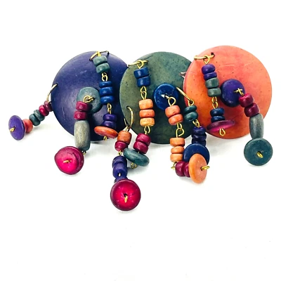 Beaded Button Barrette Multicolor Silver Tone Hair Clip - Image 1 of 4