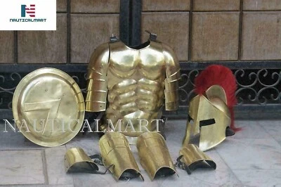 X-Mas 罗马肌肉盔甲套装 中世纪 Cuirass 斯巴达头盔、腿部和手臂 Guar — 第 1/2 张图片