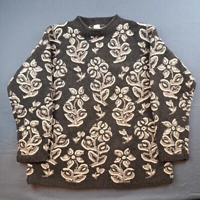 Garnet Hill Lambswool Roll Neck Knit Sweater Size Medium Brown Flowers Floral - Image 1 of 4