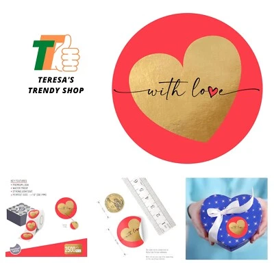 asykart Labels 2500 with Love Stickers with Gold Foiling, 1.5 Inch Size Best ... - Image 1 of 4