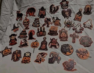 Halloween Stickers Vintage Style Orange Cream Black Pumpkin Witches 35+ - Picture 1 of 4