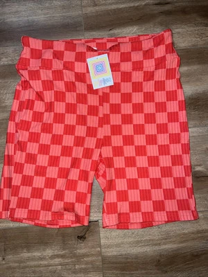 Lularoe Biker Shorts Peach Pink Checks 2XL 22/24 20/22 2X 80’s Retro New ❤️ XXL - Image 1 of 4