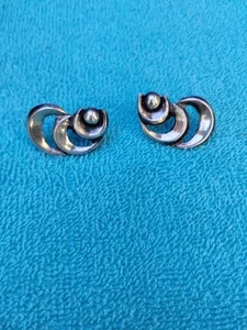JSE Vintage Taxco Sterling Silver Earrings Circles w/ Ball Accent ND 925 - Picture 1 of 12