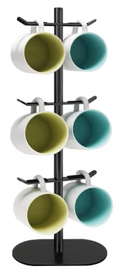 Подстаканник дерево с 6 крючками, металлический кофейная кружка стойка стойка (черный) - Изображение 1 из 4