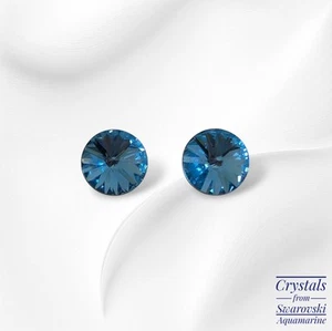 Genuine 925 Sterling Silver Stud Earrings With Austrian Crystals From Swarovski - Picture 1 of 3