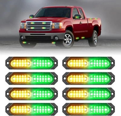 1200T Emergency Strobe Grille Lights: 8pcs 12 LED Sync Feature Amber/Green - Image 1 of 4