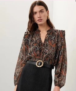 MISA Los Angeles V-Neck Paisley Chiffon Peasant Helena Long Sleeve Top M - Picture 1 of 4