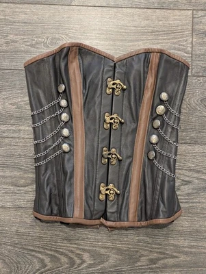 Brown Real Pure Leather Corset Lace up Back Real Steel Bones Over Bust Medium - Image 1 of 4