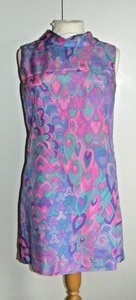Vintage 1960s silk mini dress purple pink psychedelic pattern size 12 UK - Picture 1 of 5