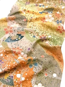 e067-L_Japanischer Kimonostoff_Seide,Atmosgrün,Ume,Michinaga-dori,170 cm - Bild 1 von 12