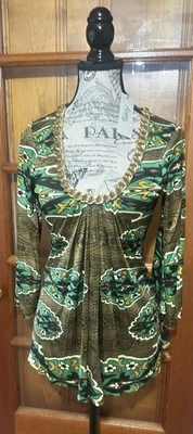 Sky Green and Brown Blouse with Gold Chain Detail NWT 100% Silk Lining Size S - Image 1 of 4