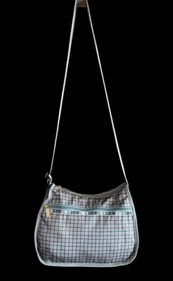 Cartera Bandolera LeSportsac Azul Gris Estampado Rejilla Muy Buen Estado Foto 1 de 4