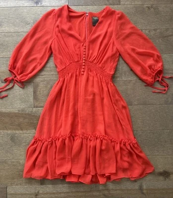 Taylor Sheer Puff Sleeve Tiered Babydoll Dress Women’s XS Orange Showgirl Era - Image 1 of 4