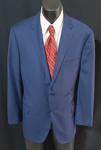 Hickey Freeman Current Gold Label Suit 46R Blue Windowpane Dual Vents - Picture 1 of 10
