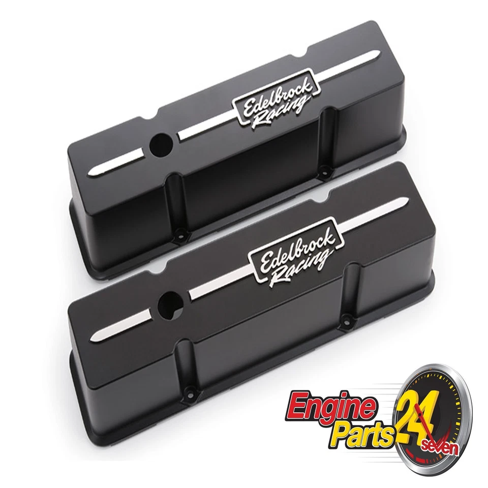 CHEV 283 307 327 350 400 VALVE ROCKER COVERS RACING SERIES BLACK EDELBROCK 41643 - image 1 of 1