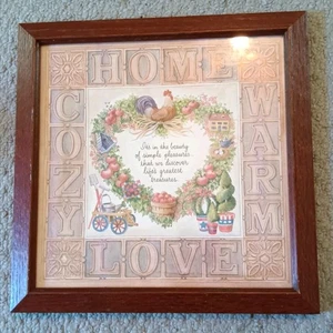 Home Interiors Cozy Home Love Warm Framed Wall Picture Print 11"x11" Country - Picture 1 of 5