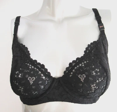 SUJETADOR VICTORIA SECRET ENCAJE FLORAL NEGRO CON CABLE SIN FORRO DEMI NO BUSTE 32DDD Foto 1 de 4