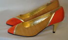 NOS Lovely Vintage 80's Orange & Gold Fabric High Heel Shoes 7 1/2 Cervelle
