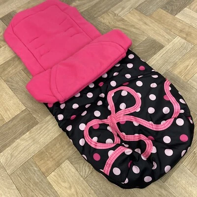 Cosatto Universal Stroller Pushchair Footmuff - Black With Pink Spots And Bow 🩷