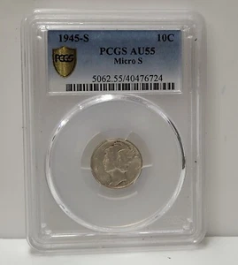 PCGS AU55 1945-S 10C Mercury Dime Micro S - Picture 1 of 4