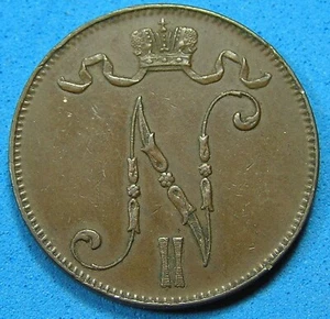 Finland 5 Pennia Copper Coin 1898 Nicholas II, KM-15, 25 mm, Combined Shipping - Picture 1 of 2