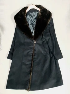 Vintage St Michael Mantel Damen Pelzkragen schwarz Wollmischung lang England M&S - Bild 1 von 7