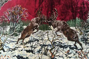 Vintage Stags Bucks Wall Hanging Tapestry Ramallah Trading Italy Lodge Cabin - Picture 1 of 6