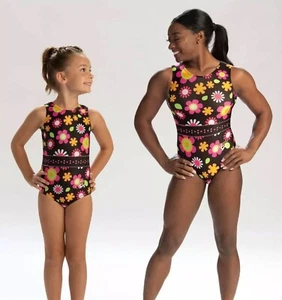 Simone Biles GK Elite LEOTARD Gymnastics FLOWER POWER Sequin BLING Leo SIZE CS - Imagen 1 de 7
