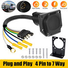 4 Pin to 7 Way Trailer Truck Adapter Converter Wiring Plug with Mounting Bracket