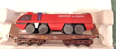 MARKLIN HO 4849 METAL FLAT CAR W/ FIRE TRUCK 1995 EXPORT NIB - Image 1 of 4