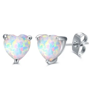18K White Gold Plated Heart Opal Stud Fancy Earrings By Peermont Jewelry
