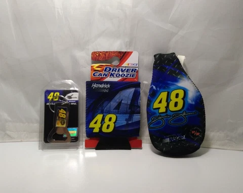 Jimmie Johnson #48 Can & Bottle Suit Koozie, Bottle Opener Key Chain - Lot of 3 Cover