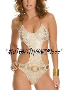 GUESS Sex Kitten Cut Out Gold One Piece Monokini Swimsuit Bathing Suit New