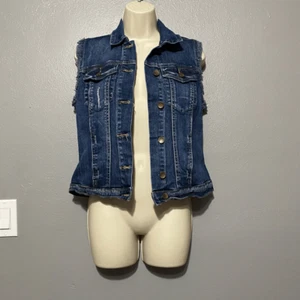 Kut from the Kloth Blue Frayed Hem Denim Vest Size Small - Picture 1 of 9